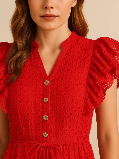 Iris Ruffled Red Midi Dress