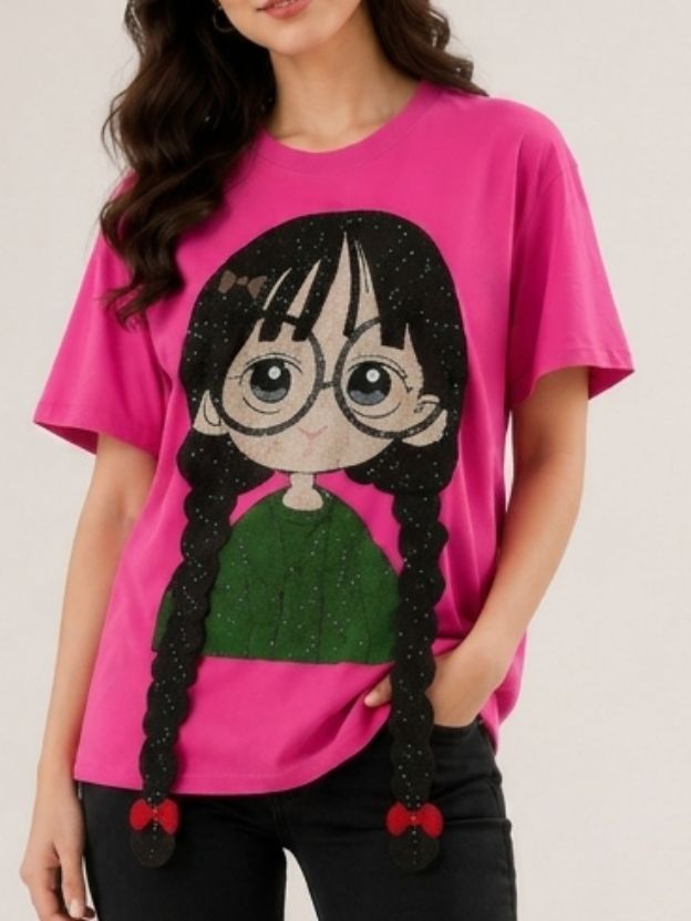 Women's Oversized Cartoon Graphic Printed Cotton T-Shirt | Cute Anime Tee