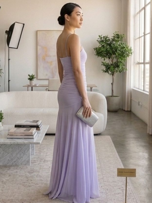 Elegant Ruched Spaghetti Strap Maxi Dress