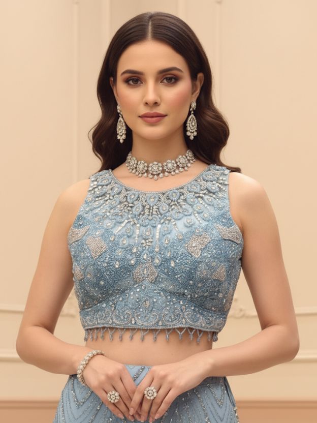 Stunning Sky blue mermaid Lehnga with Jacket set