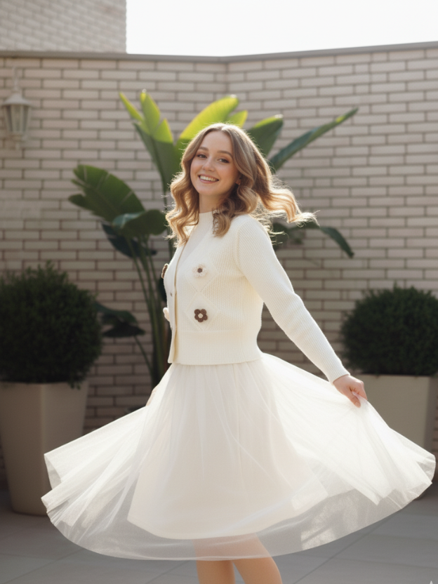 Soft knitted sweater features delicate pearl