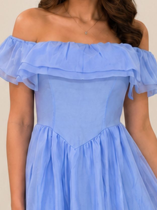 Women's Off-Shoulder Ruffle Maxi Dress | Flowy Chiffon A-Line Party & Summer Dress