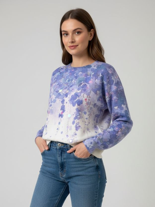 Women’s Floral Print Sweatshirt – Casual Long Sleeve Pullover Top