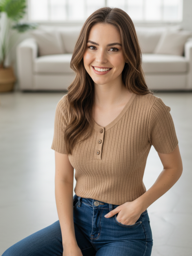 Fitted Short-Sleeve Rib Top