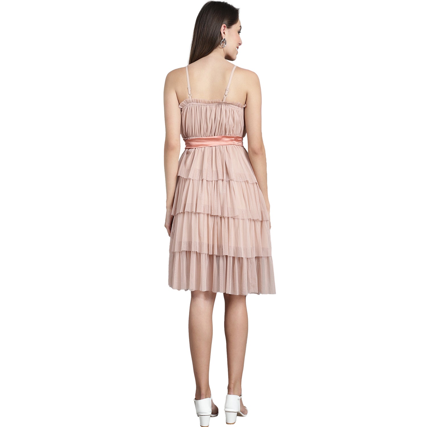 Layered Net Fit & Flare Dress