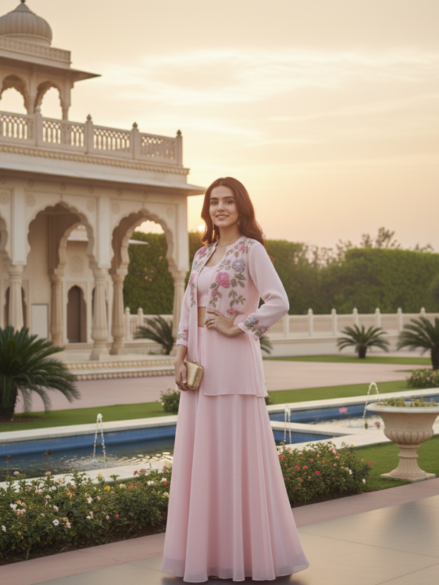 Pastel pink three-piece ensemble cor-od set