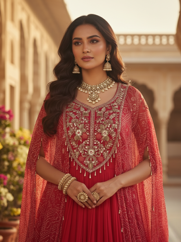 Regal pink cape embellished gown