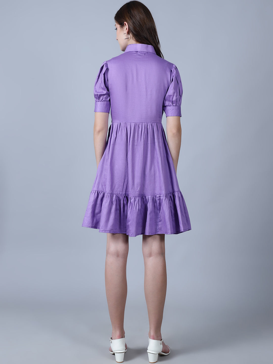 Shirt Collar Cotton Fit And Flare Dress