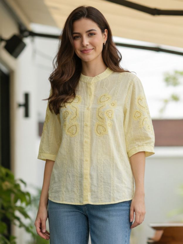 Elegant Embroidered Casual Shirt with Heart Detail