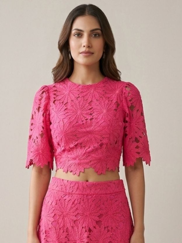 Floral Lace Crop Top & Midi Skirt Skirt-top