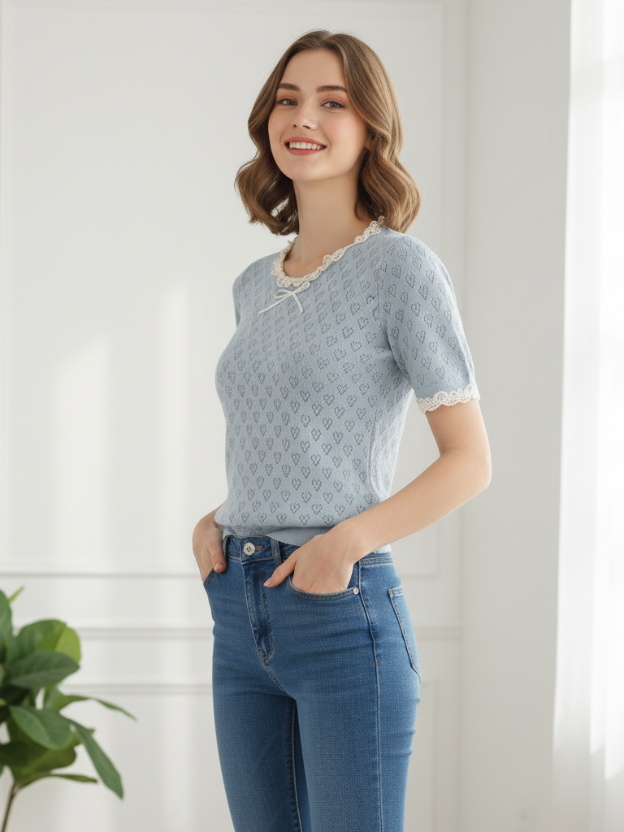 Women’s Lace Trim Knit Top
