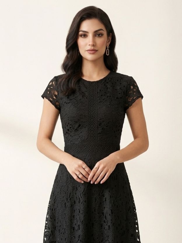 Elegant Lace Fit & Flare Midi Dress for Women