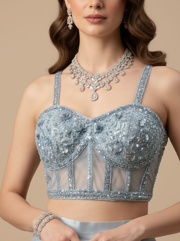 Sky blue crop top with cap and shirt