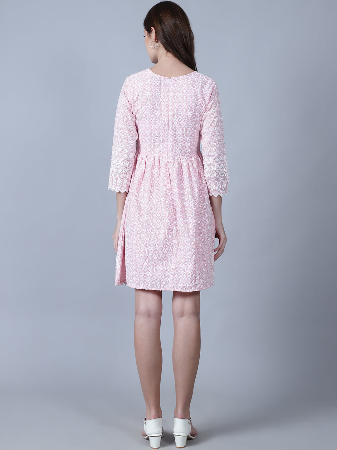 Geometric Embroidered Keyhole Neck Fit & Flare Dress