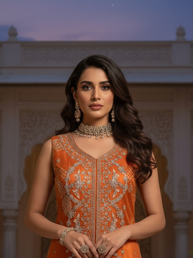 Amber radiance embellished palazzo