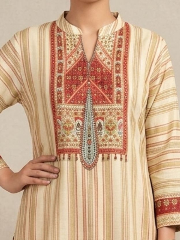 Elegant Beige & Red Ethnic Co-Ord Set with Embroidered Kurta
