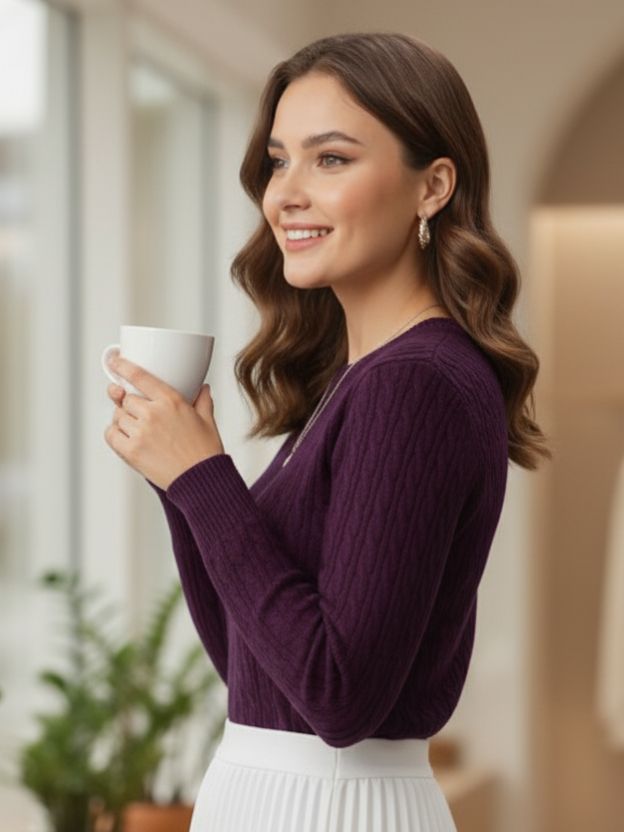 Crewneck Cable Knit Sweater.