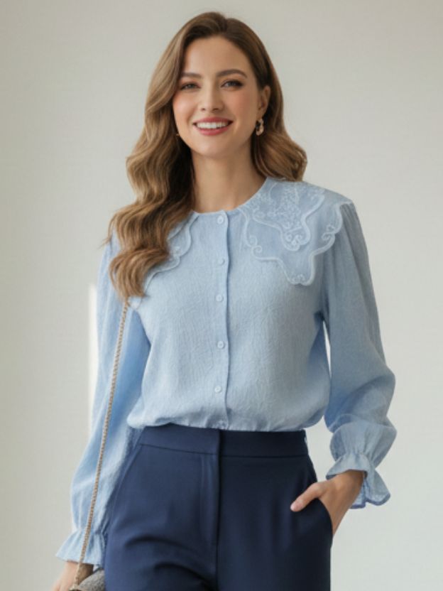 Elegant Embroidered Detail Classic Shirt