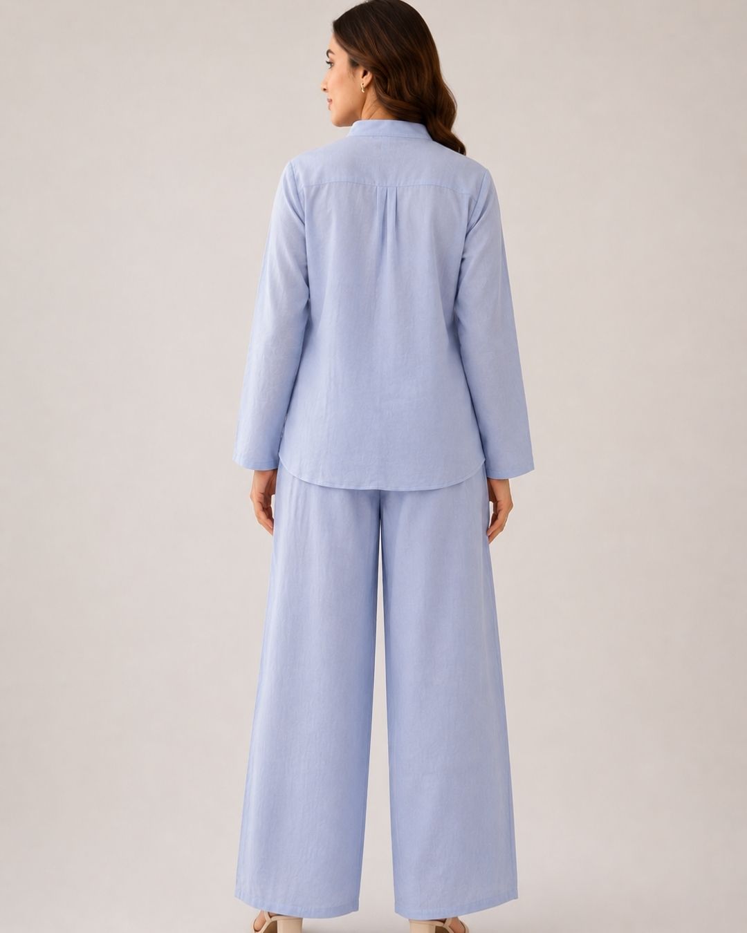 Women’s Floral Embroidered Co-ord Set – Relaxed Fit Linen-Blend Matching Set