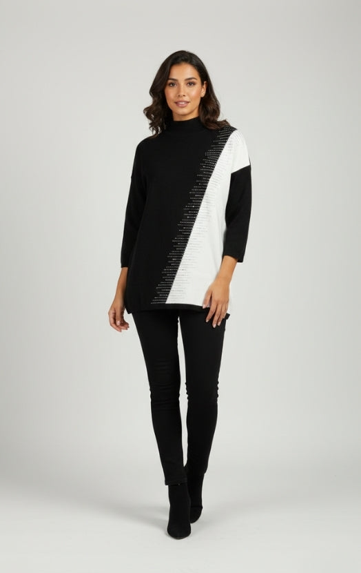 Women’s Sage & White Colorblock Sweater Top – Stylish Button Detail Pullover