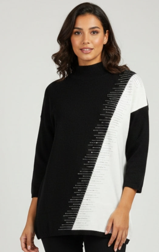 Women’s Sage & White Colorblock Sweater Top – Stylish Button Detail Pullover