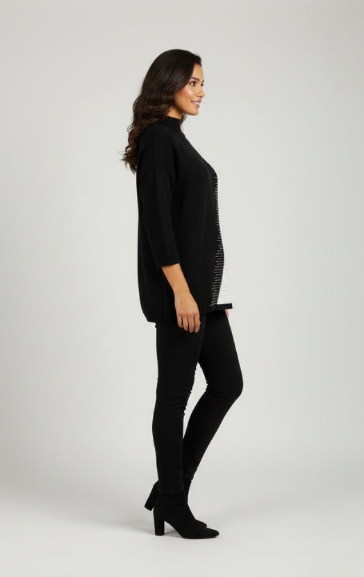 Women’s Sage & White Colorblock Sweater Top – Stylish Button Detail Pullover