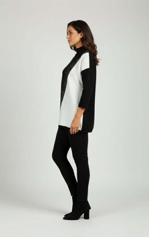 Women’s Sage & White Colorblock Sweater Top – Stylish Button Detail Pullover