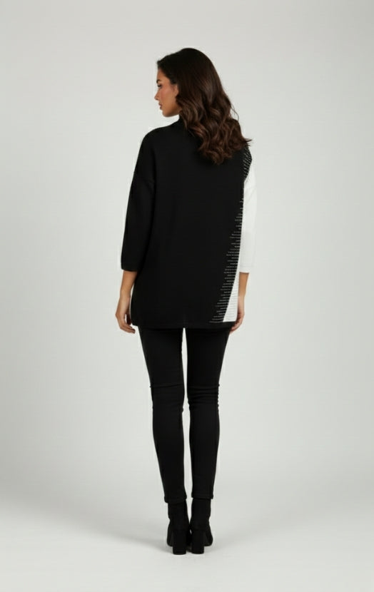 Women’s Sage & White Colorblock Sweater Top – Stylish Button Detail Pullover