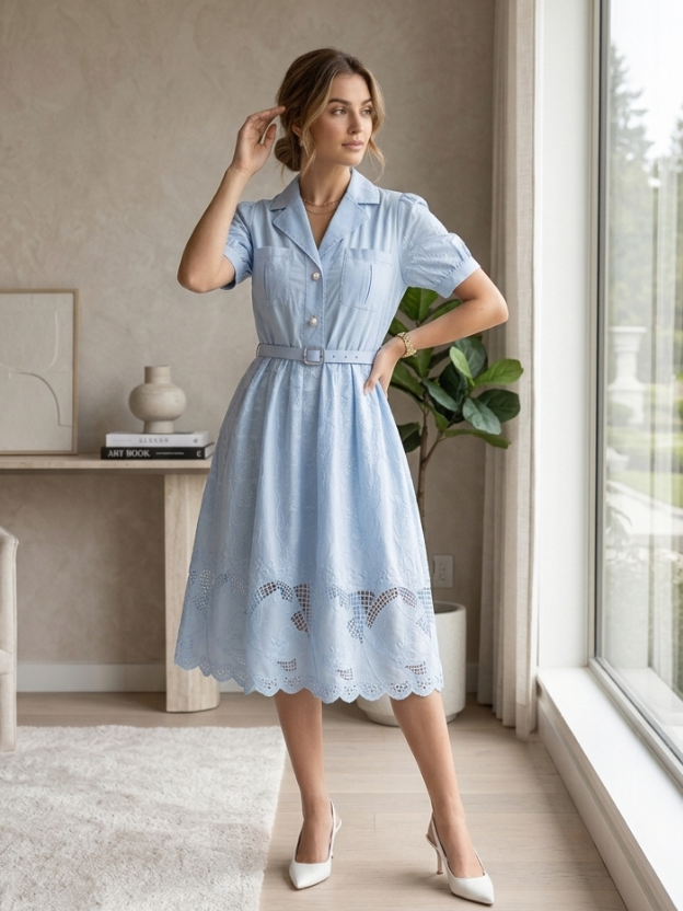 Ethereal Grace Belted Midi Dress