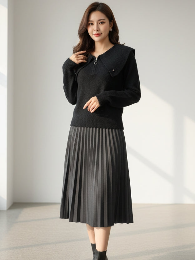 Elegant Black Knit Top for Women – Chic Winter Sweater Blouse