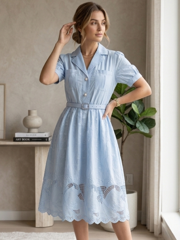 Ethereal Grace Belted Midi Dress