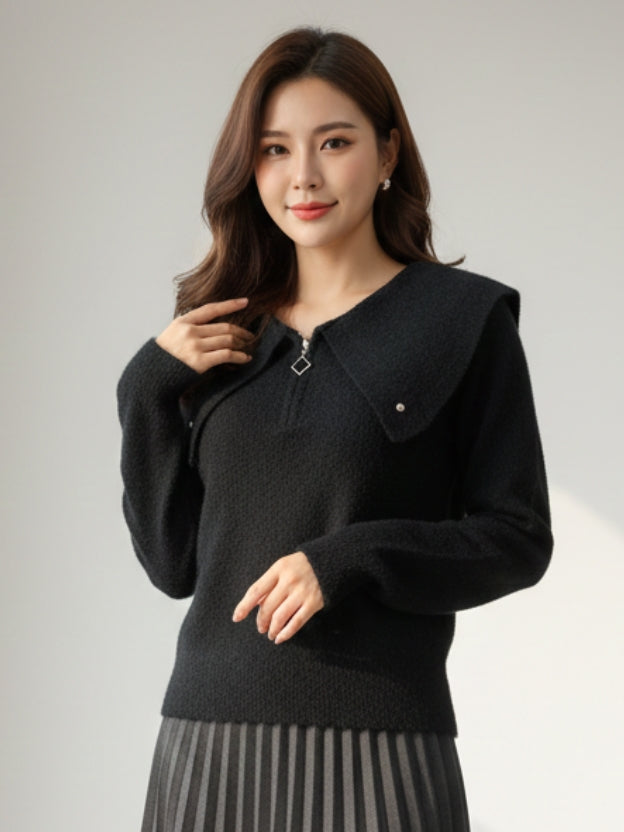 Elegant Black Knit Top for Women – Chic Winter Sweater Blouse
