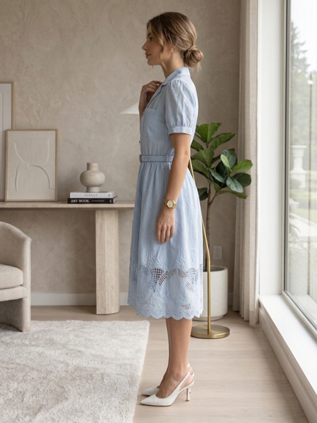 Ethereal Grace Belted Midi Dress