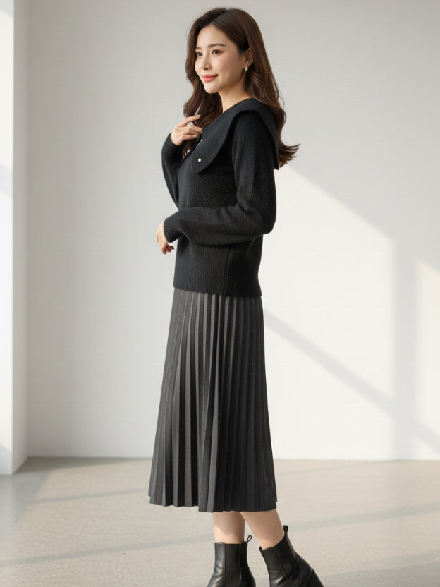 Elegant Black Knit Top for Women – Chic Winter Sweater Blouse