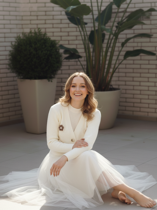 Soft knitted sweater features delicate pearl