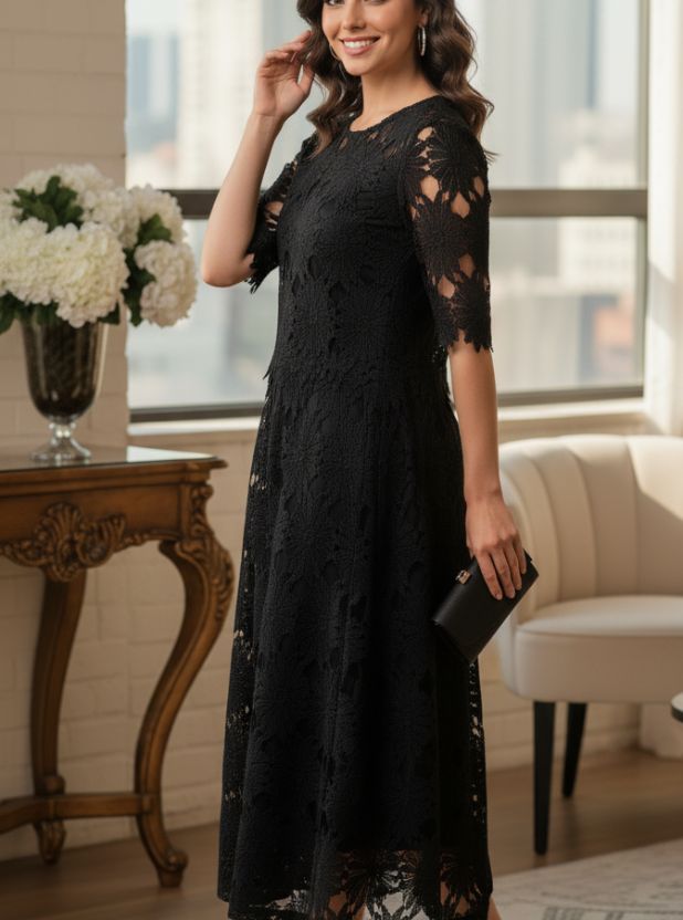 Black lace midi dress