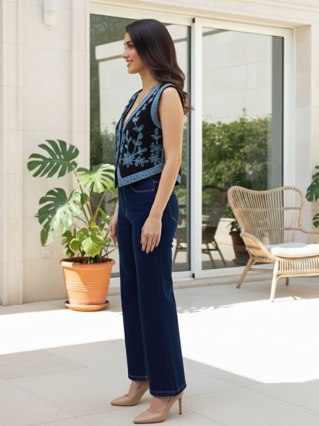 Stylish Pink & Black Women’s Embroidered Waistcoat