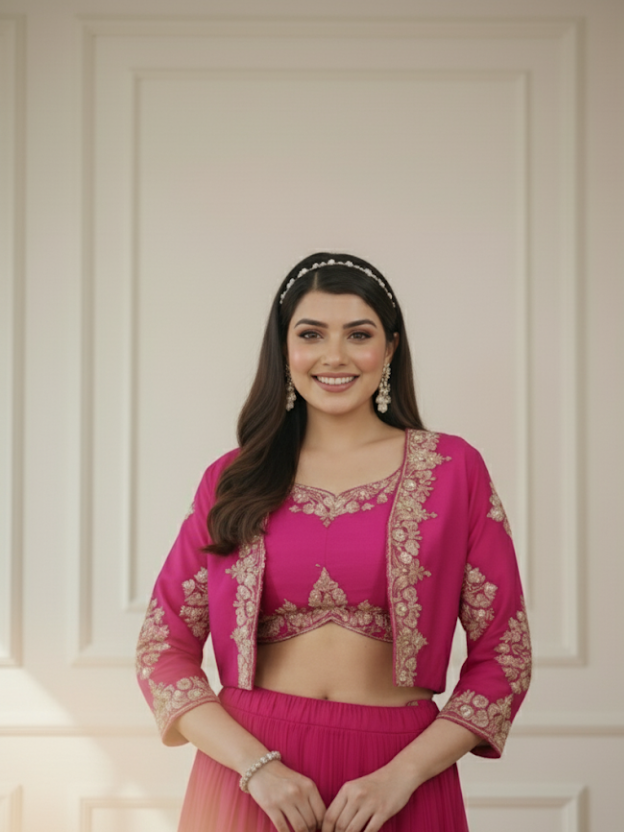 Rose charm lehenga set with embellished jacket