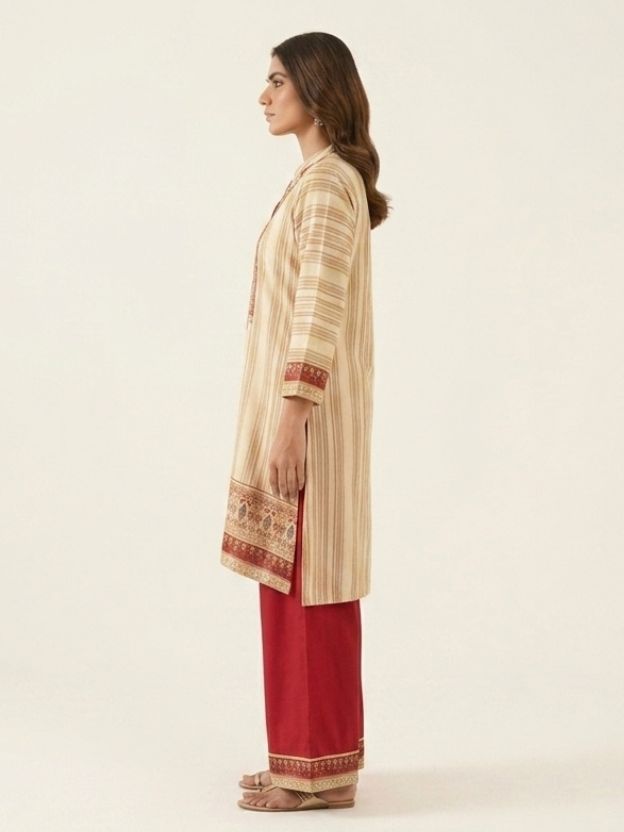 Elegant Beige & Red Ethnic Co-Ord Set with Embroidered Kurta