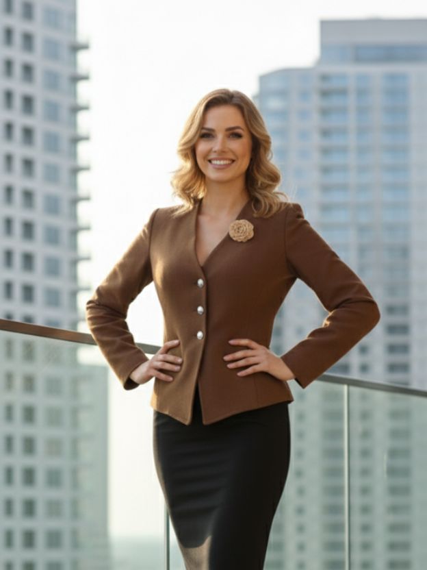 Sharply tailored Beige blazer top
