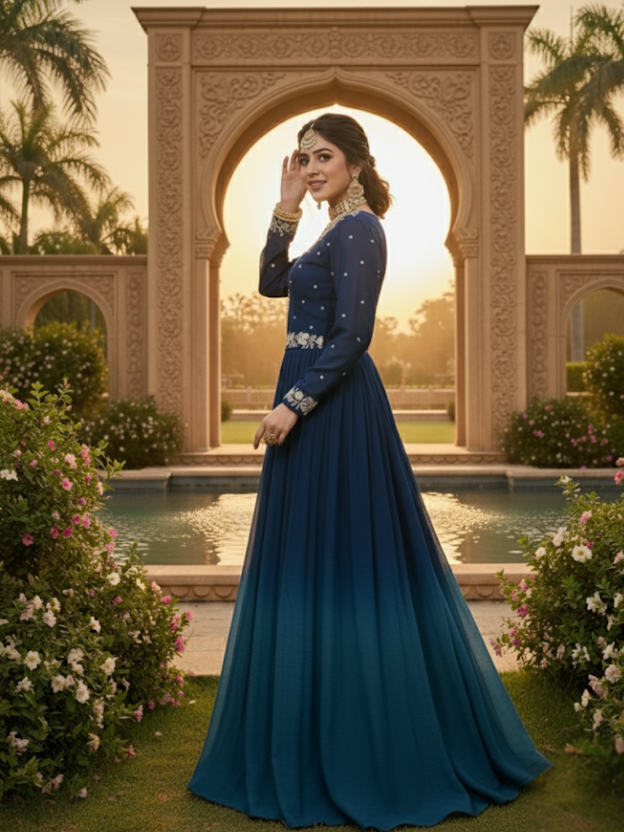 Royal Blue Embroidered Gown