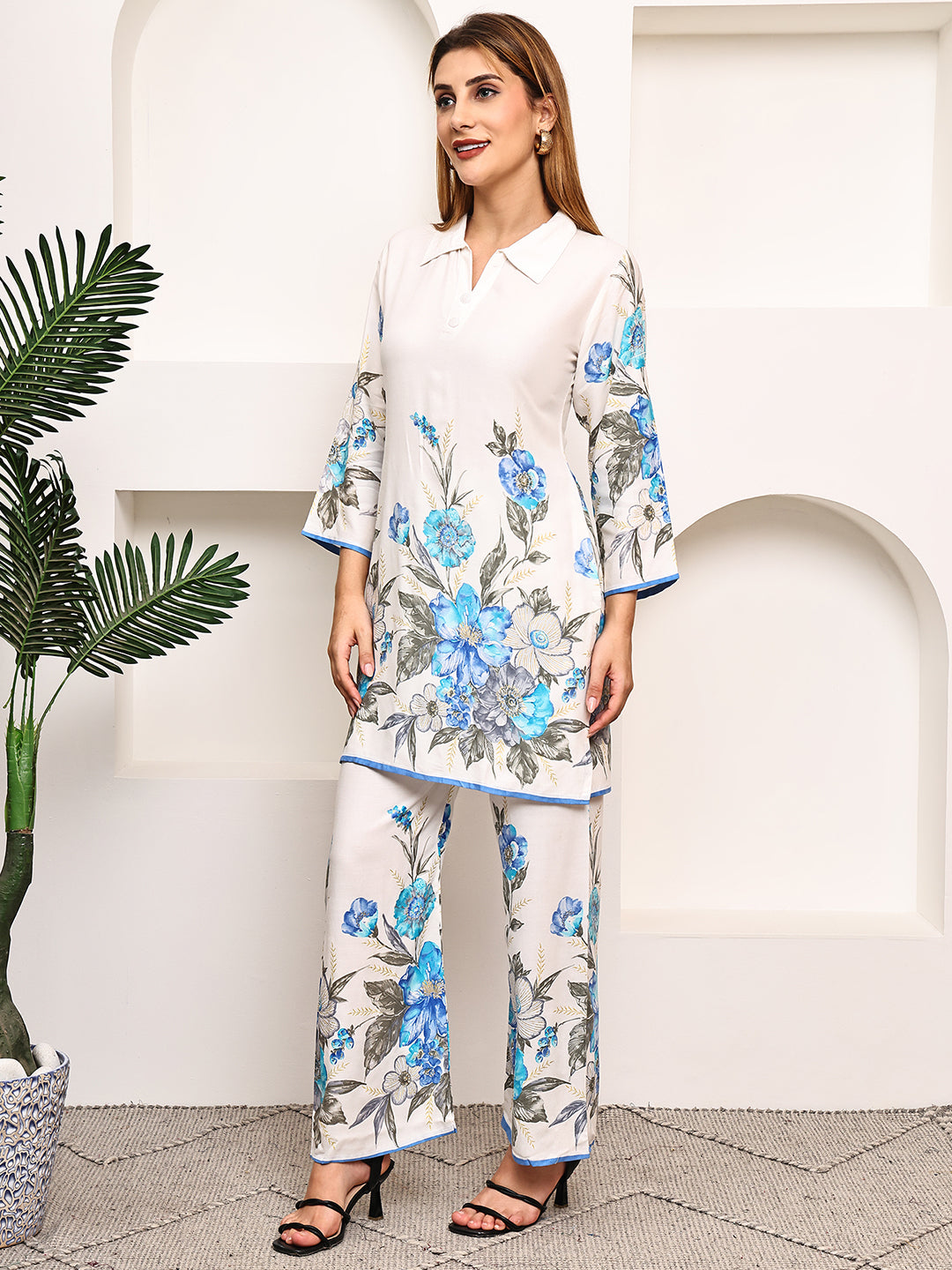 Printed Top With Palazzos Co-Ords