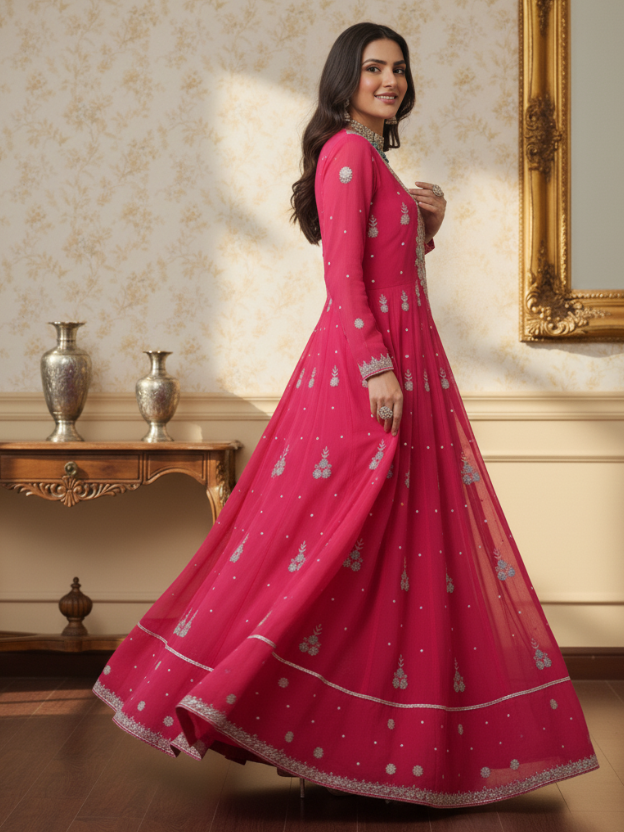 Pink embroidered anarkali gown