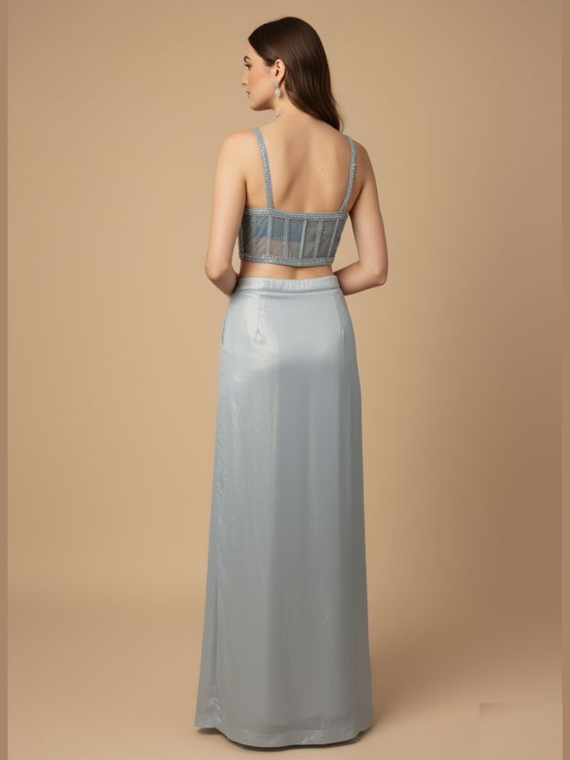 Sky blue crop top with cap and shirt