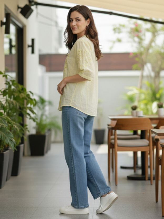 Elegant Embroidered Casual Shirt with Heart Detail
