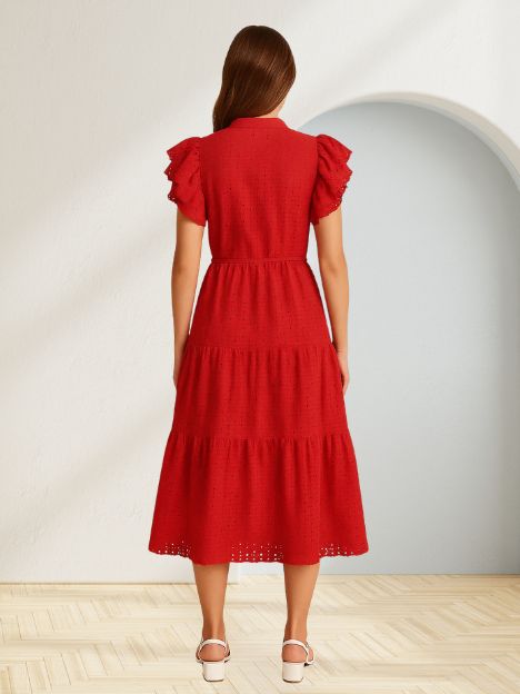 Iris Ruffled Red Midi Dress