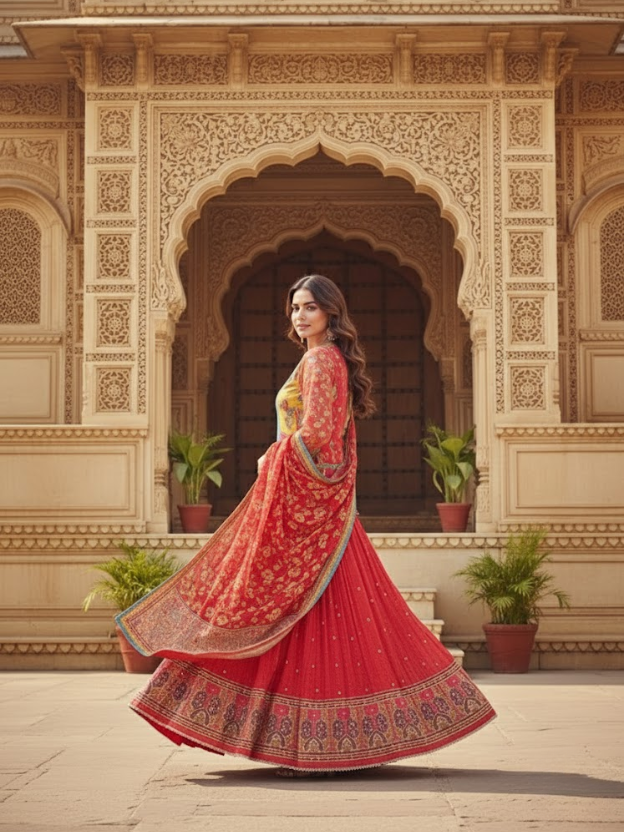 Royal Red & Blue Printed Sharara Set with Dupatta