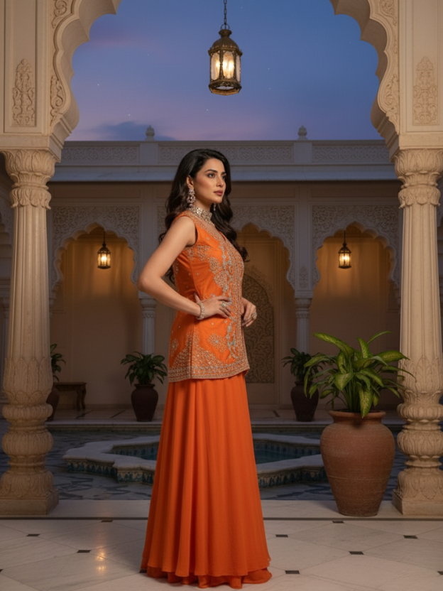 Amber radiance embellished palazzo