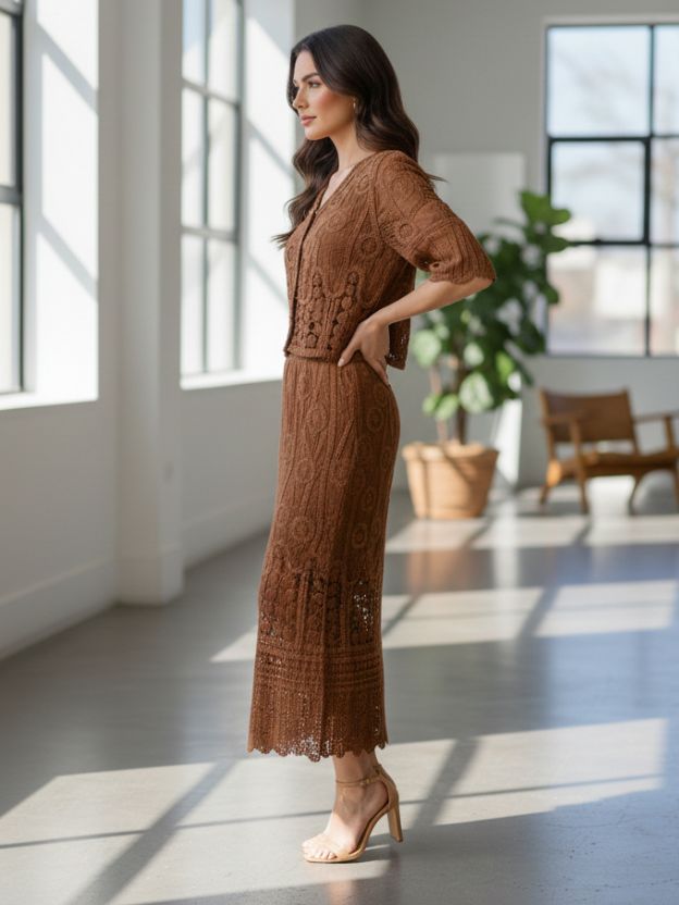 Elegant Textured Co-Ord Set with Feminine Silhouette