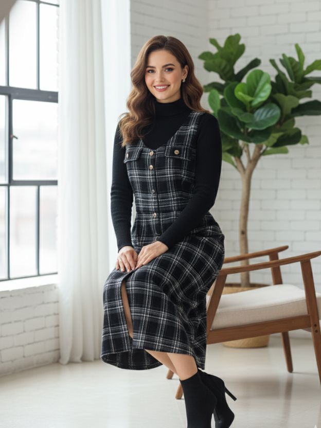 Winter Charm in Black Checked Style